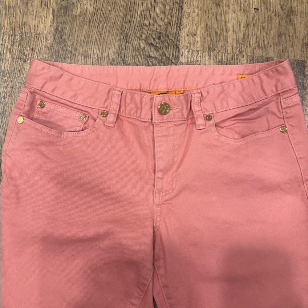 Tory Burch Alexa Cropped Skinny Pants – Pink Coral, Size 29 - Picture 2 of 6